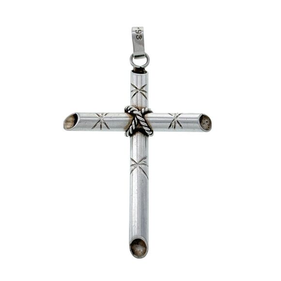 Vintage cc-93 Sterling Silver 925 Rope Etched Cross Pendant - Picture 1 of 7